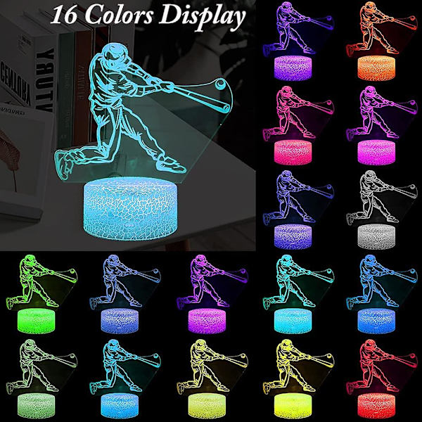 3D Baseball Player Nattlampa, LED Illusion Lamp Med Fjärrkontroll & USB-kabel Bäst