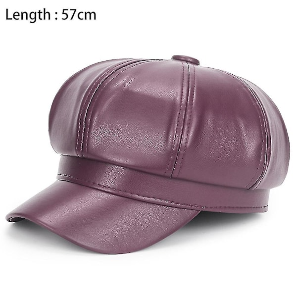 Pu Läder Cab Målarens Hatt Gatsby Ivy Beret（lila）