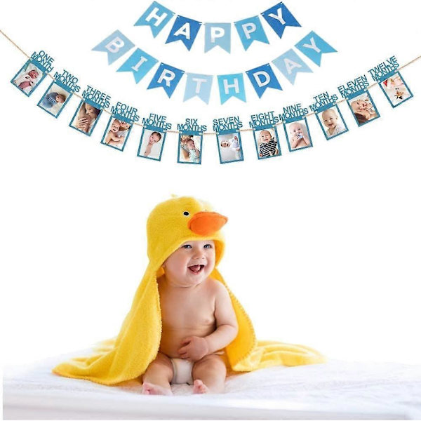 1-årsdag Fotobanner för Nyfödd till 12 Månader, Flicka Pojke Grattis På Födelsedagen Banner Fest Dekoration, Månatlig Milstolpe Foto