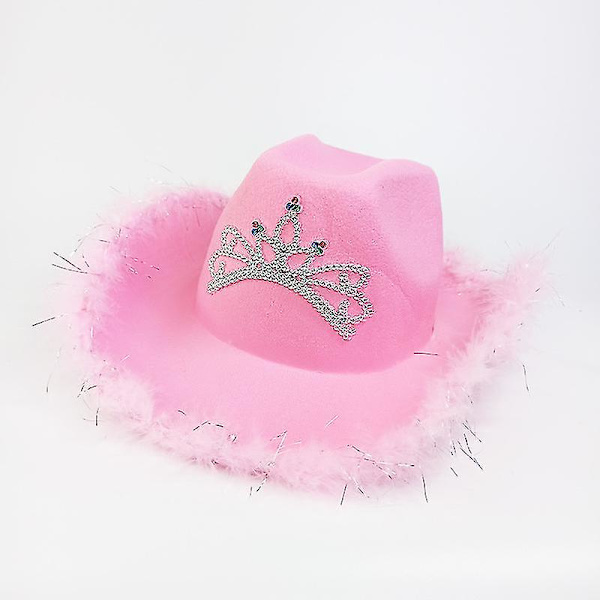 Vaaleanpunainen musta cowboy-hattu kruunu länsimainen cowboy-hattu + aurinkolasit länsimainen höyhenreunainen cowboy-hattu（vaaleanpunainen）