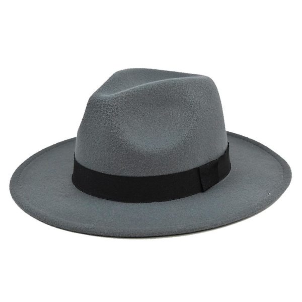 Ny ullhatt Jazzhatt Retro Svart Ull Jazzhatt Platt Brätte Stor Brättehatt