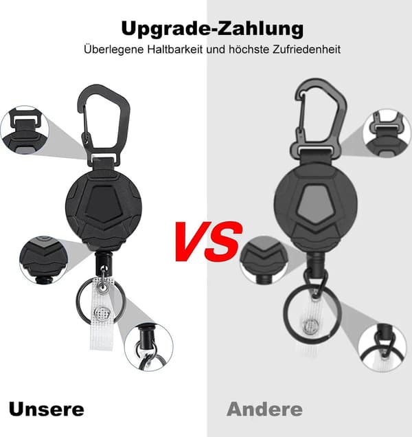 2-pack Retractable Keychain, Säkerhetsnyckelring i Ståltråd med 31\" Retractable Stålsnöre, 8oz