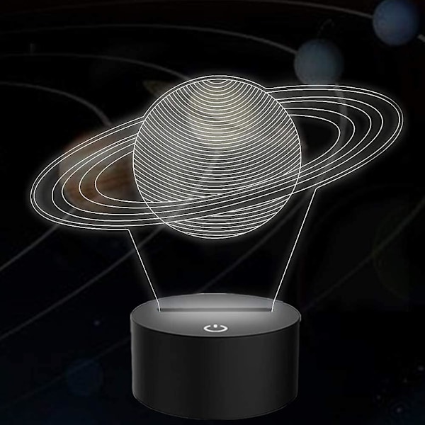 3D Saturn Ring Illusion Lamp LED Nattlampa Med 7 Färger Ändras & Touch Switch USB-Powered Sovrum Skrivbordslampa