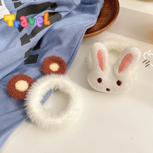 Kanin Hår Scrunchies Björnöron Hårband Ponytail Hållare Elastiska Hår Rep（Vit）