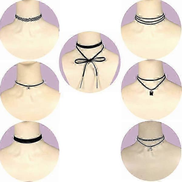 15-delars Choker Halsband Set Stretch Sammet Klassisk Gotisk Tatuering Spets Choker
