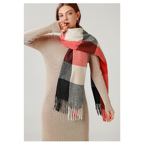 Kvinners skjerf vinter lang myk varm tartan sjekk wraps ull spinning dusk pashmina sjal stjålet skjerf damer, rød