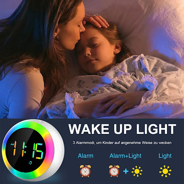 Larmklocka Ljudaktiverad, dimbar Två alarm inställningar Temperaturvisning