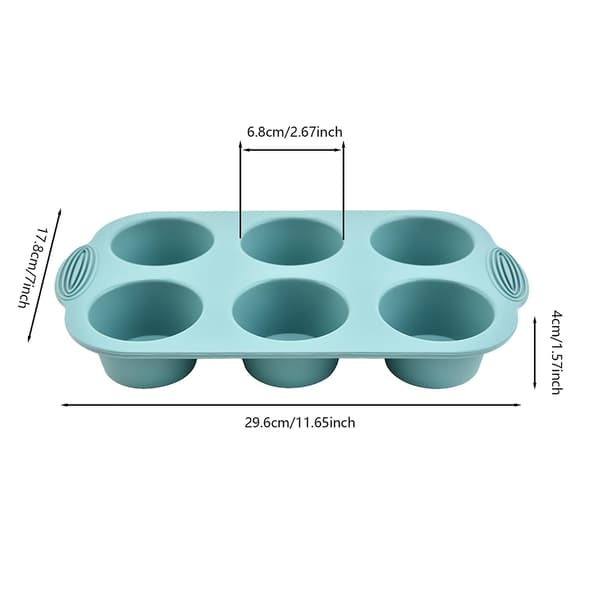 6-kopps silikon muffinsform nonstick cupcake-form med håndtaksdesign, flott for å bake kaker, terter, brød (grønn)