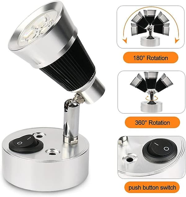 12V LED-spotveggleselampe, 2 stk. Auto LED-lys justerbar bryter interiør e Van-lys for RV, , e, båt, yacht