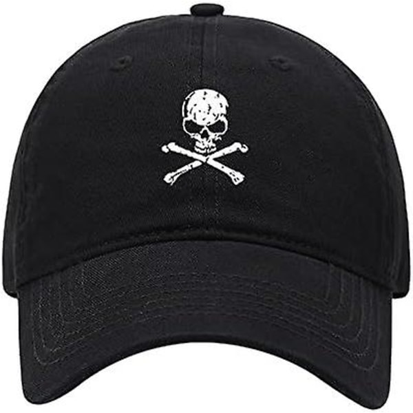 Fast shopping L8502-LXYB Herre Baseball Caps Hodeskalle og korsbein trykt vasket bomull Dad Hat Baseball Caps（7.625，Svart）