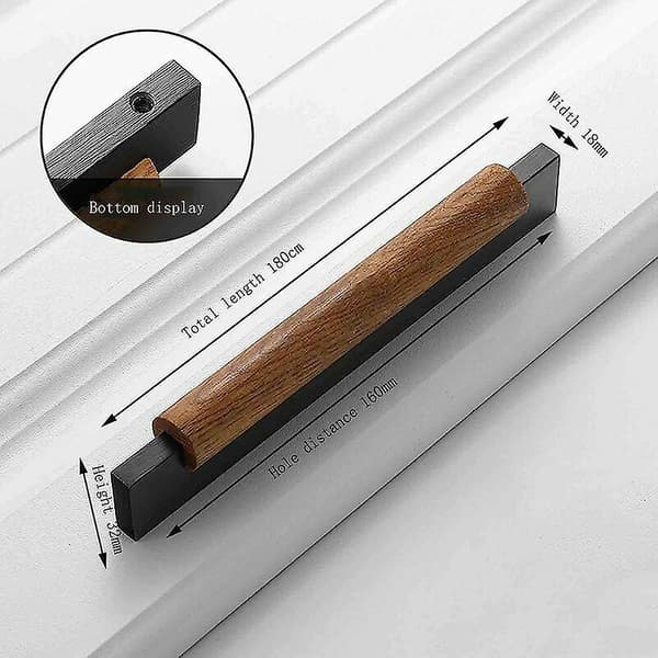 2 Stykker Møbelgreb Træ Skuffegreb Massivt Træ Køkkengreb Formet Skab Hardware Dørgreb Greb Møbler Skabe (sort Hulafstand