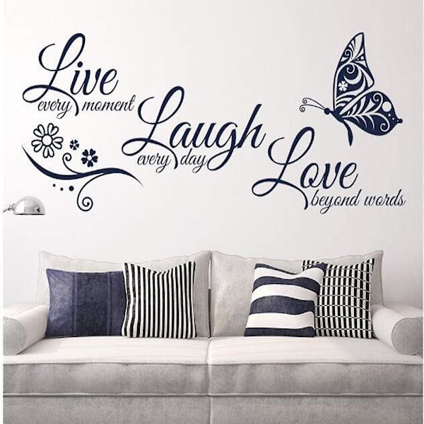 Live Love Laugh Set 3 Veggklistremer Motivasjonsklistremer for vegger Familie Inspirerende Veggklistremer Sitat (10,6x23 Svart)