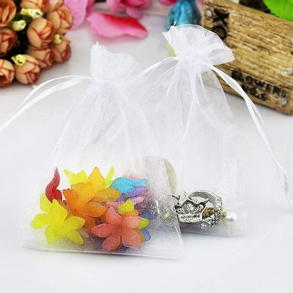 50 stk 5x7 Organza Bag Hvit Snøring Transparent Smykker Gunst Punger Baby