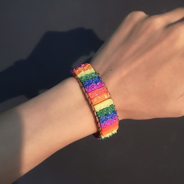 Natursten Rør Perler Læder Wrap Armbånd Par Armbånd Til Voksne（E）