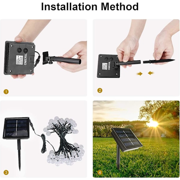 Solcellslingor, ljusslingor 50 LED-kristallkulor IP65 vattentäta, 8 lägen dekorativa