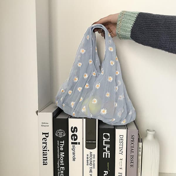 Vår Kvinnor Liten Tote Mesh Tygväska, Daisy Broderi Handväska