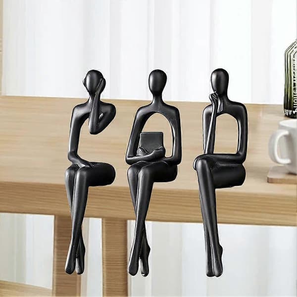 3 stk. skrivebordsfigur-pynt, menneskekropskunst-pynt, abstrakt dekoration Black