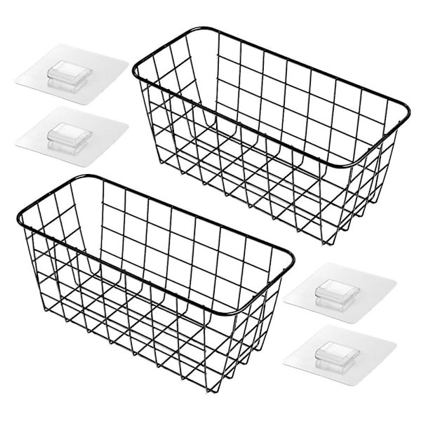 1 Set Väggförvaring Metall Hängande Korg Hängande Kökskorg Trådförvaringskorg (28X13X12CM, Svart)