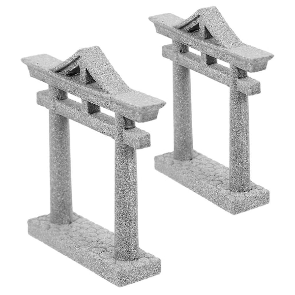 2 stk. japansk Shinto Torii-port fisketankdekorasjoner asiatisk akvarium Torii-statue (9,50 x 9,30 x 2,10 cm, grå)
