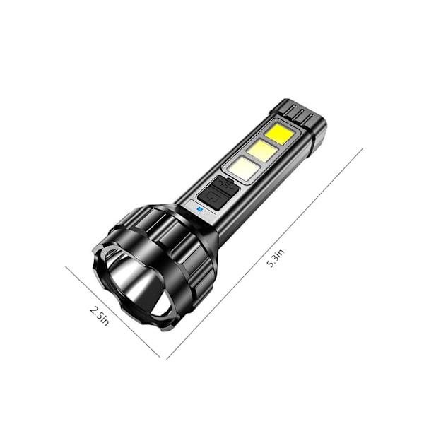 Lommelykt Led Lommelykt COB Sterkt Lys Lommelykt Bærbar USB C Oppladbar Lys Husholdning LED-lampe Innebygd Batteri Med Strømanvisning（D）