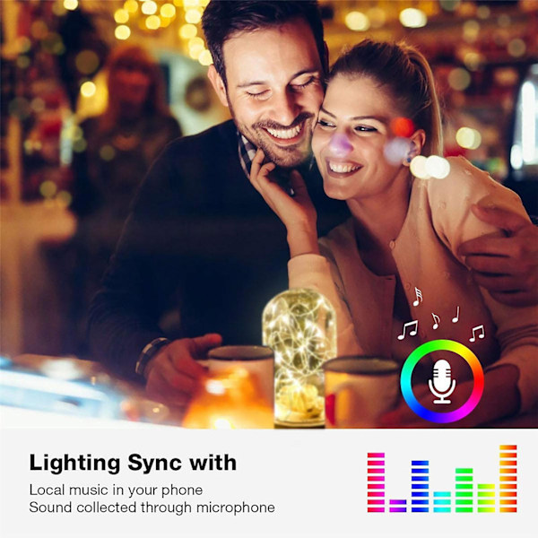 Smart RGB-lyslenke for juledekorasjon, julepynt, Bluetooth 4.0, app-fjernkontroll, musikk