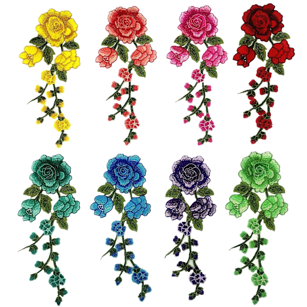 Dww-broderi strykjärnsmärke, 8 st rosor blommor strykjärnsmärken för hantverk, sömnad, kläder, andra vävda tyger