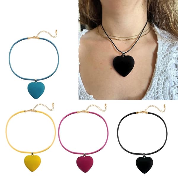 Pakke med 4 hjertevedhæng halskæder Y2k stil store hjerte halskæder hjerte choker
