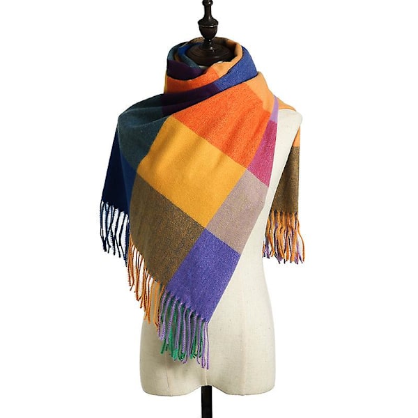 Dam Scarves Vinter Lång Mjuk Varm Tartan Check Wraps Ull Spinning Tassel Sjal Stole Scarf Damer