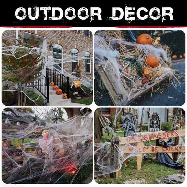Halloween Spindelvev Dekorasjonssett - WINLLINEE - 150 Edderkopper - Dekker opptil 130 m² - 420 g