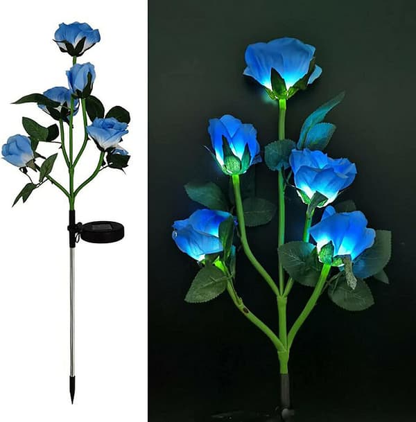 Solcelledrevne hagelys, 2-pak LED-roseblomsterhagedekorative stakelys