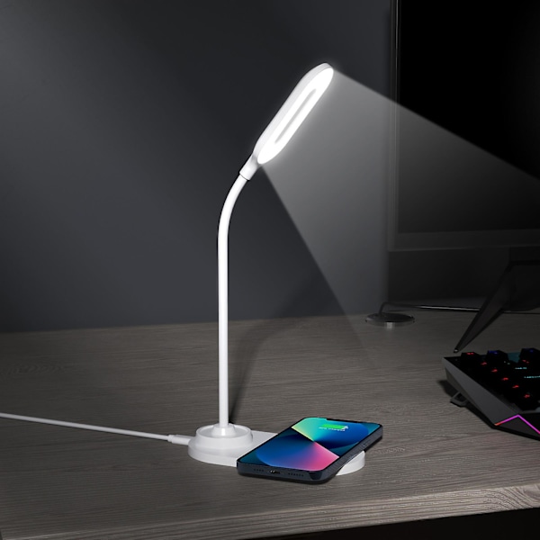 LED Desk Lamp Touching Control Desk Lamp With Wireless Charging &3 Color Modes Eye-Caring Office Lamp Gooseneck Table Lamp