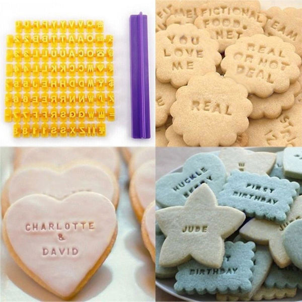 Aakkosleimasin Fondant-kakkuvuoka Aakkoset Numerot ja symbolit DIY Embosser Cutter Keksi- ja kakunkoristeluun (keltainen)