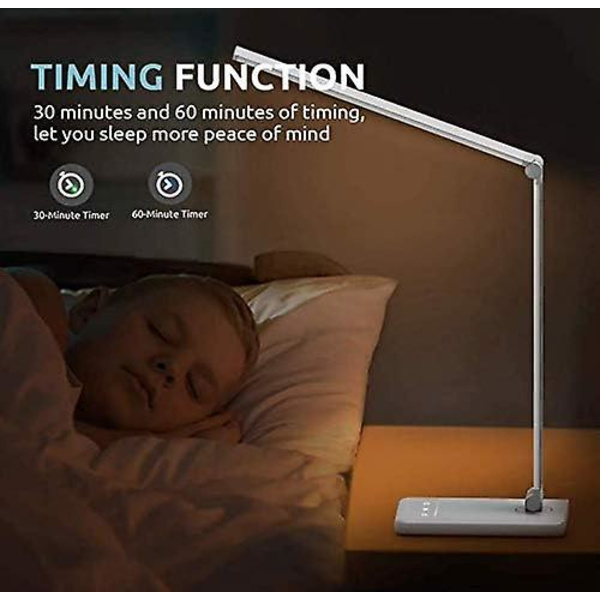 Himmennettävä LED-pöytävalaisin, jossa 3 kirkkaustasoa ja 5 väritilaa, 2500 mAh:n ladattava pöytävalaisin USB-latausportilla toimistoon, lukemiseen ja opiskeluun