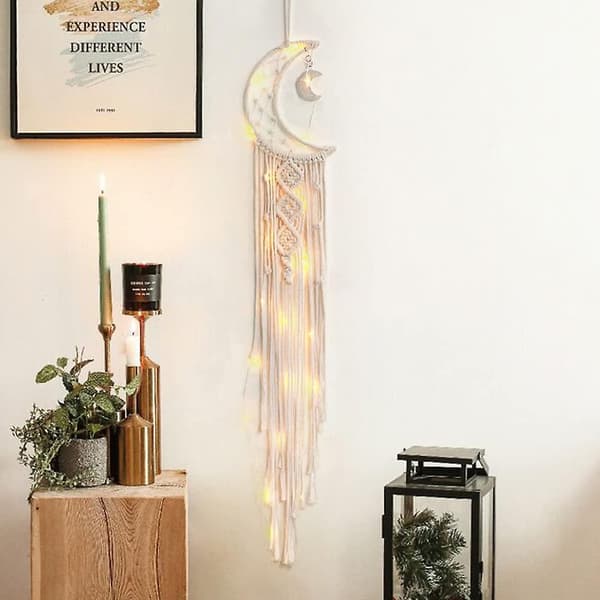 Makramé Vävd Väggbonad Måne Drömfångare - Boho Chic Bohemisk Heminredning Väggkonst Dekor Vacker Lägenhet Sovsal Dörrdekoration (måne)
