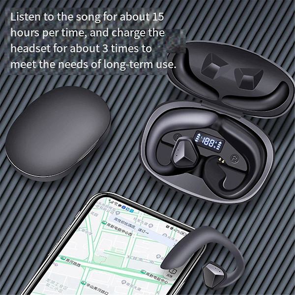 Benledande Bluetooth-hörlurar Sport Vattentäta Trådlösa Hörlurar LED-display HiFi Open Conduction Öronproppar（Svart）