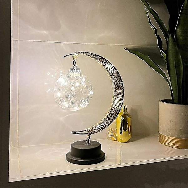 Fortryllende månelampe, LED-stjerne-månelys hengende månelampe minnesmerke nattlys galakselampe, metallramme håndlaget hamptau Sepak Takraw-lampe for Hom