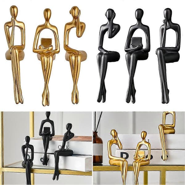 3 stk. skrivebordsfigur-pynt, menneskekropskunst-pynt, abstrakt dekoration Black