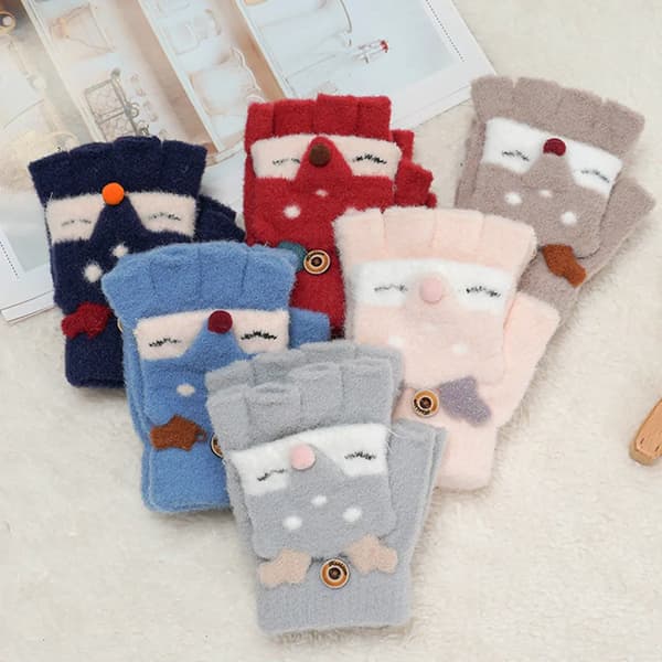 Handskar Dam Vinter Varma Handskar Konvertibla Halvfinger Vantar Handskar(Ljusröd)