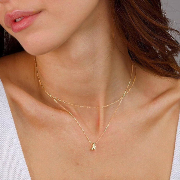 Lagdelt halskæde til kvinder, trendy, 14k forgyldt bogstav A-z vedhæng halskæde, lille halskæde, monogram, lagdelt initial (K)