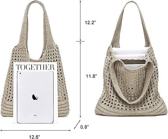 Virkad Tote Bag Estetisk Mesh Strandväska För Kvinnor