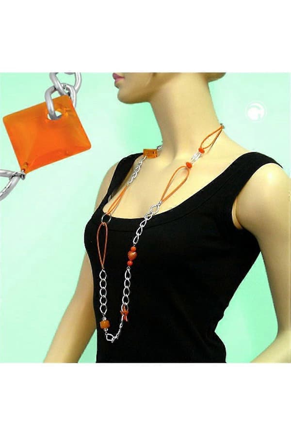 Halsband Pärlor Orange-silver 100cm - Gl02494