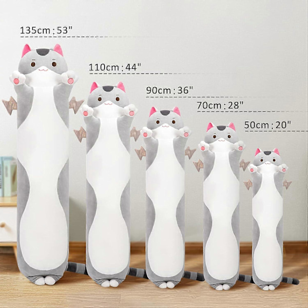 Lång Katt Plysch Kroppskudde, 20 Söta Katt Plyschdjur Mjuka Plushies, Kattunge Plysch Kastkudde Dockleksak Present till Flickvän -grå