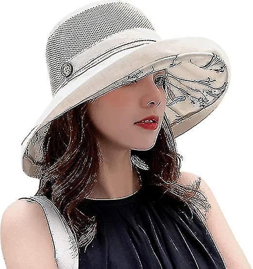 Mesh solhattar för kvinnor - Upf Uv-skydd - Packbar - Bred brätte - Hakrembeige