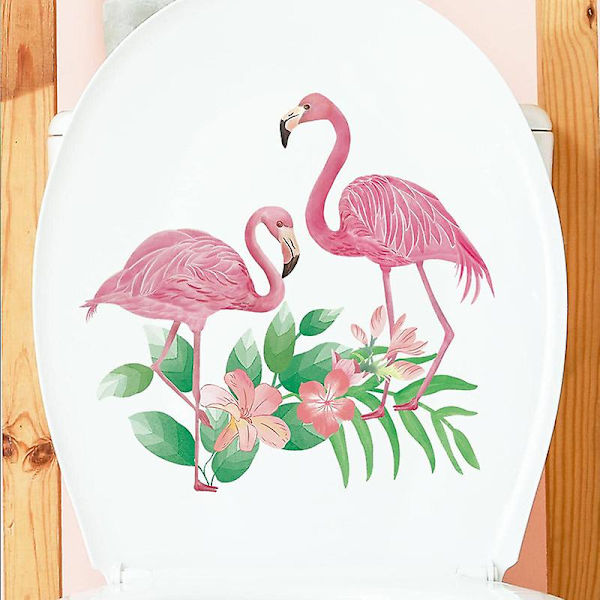 Dww-Romantiske lyserøde flamingo blomster og blade dækkeservietter badeværelse soveværelse toilet indretning klistermærke klistermærker