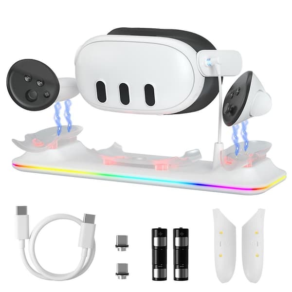 Trådløs ladestasjon for 3/Meta 3 VR Multi-Function Magnetic Suction RGB Light Trådløs ladeadapter B（Hvit）