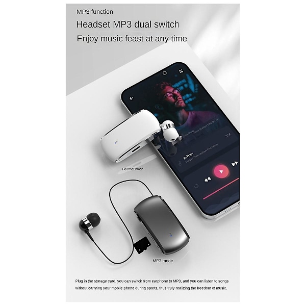 K68 Bluetooth Headset Lavalier Retractable Plug-In Card Single Earphone Multifunctional Clip Headset MP3 Player Sort（Sort）