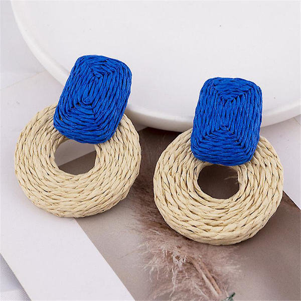 Statement Raffia Runda Örhängen - Boho Drop Handgjorda Halmörhängen - Geometriska Dangle Örhängen För Kvinnor (beige)