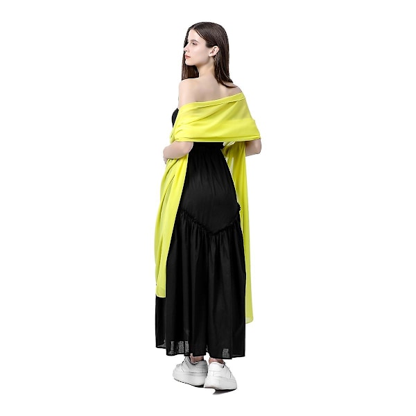 Women's Chfiffon Shawl For Weddings Bridal Bridesmaids Proms & Parties With Silk Scarf-Yellow