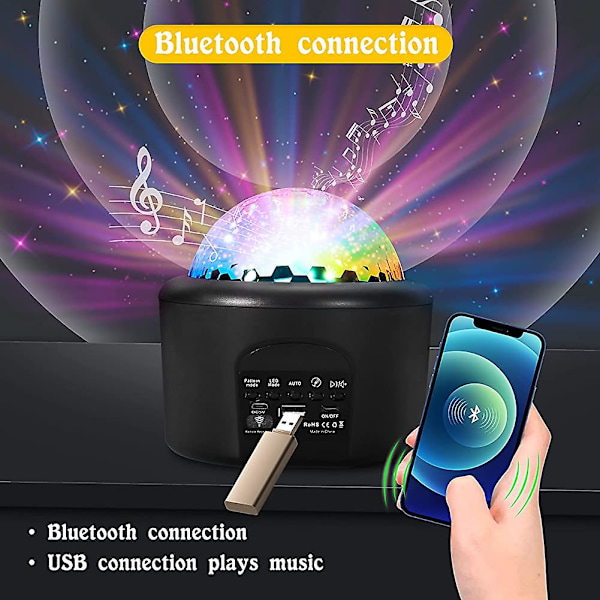 Led-stjärnprojektor, galaxstjärnprojektor nattljusprojektor med Bluetooth