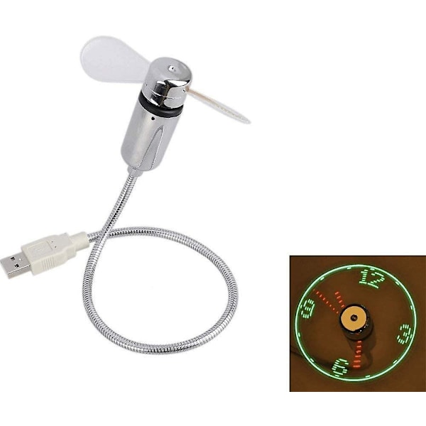 Skrivbords Gadget Skrivbord Flexibel Svanhals Usb Led Klocka Fläkt